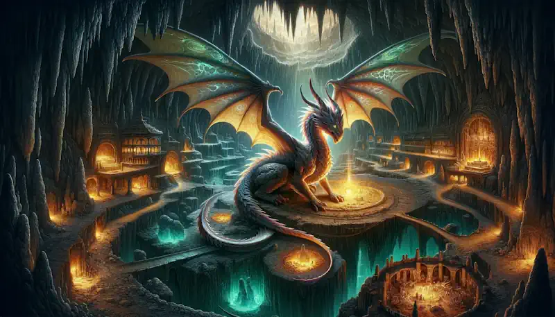 A Winged Dragon Living In A Subterranean Labyrinth