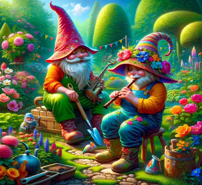 Two Garden Gnomes in the Garden