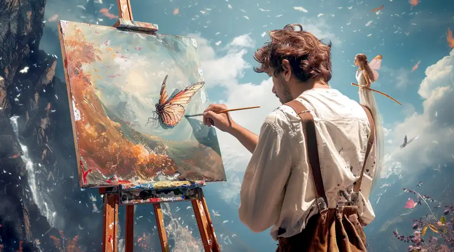 A Fairy Looking Over the Shoulder of Someone Painting on an Easel