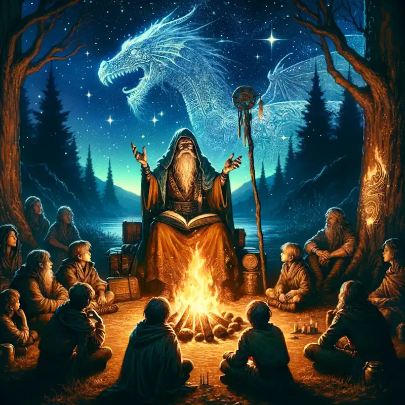 Ancient Storyteller Sharing Tales Of Dragons